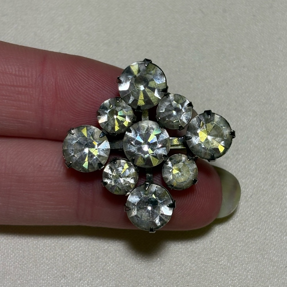 Mid Century Modern Rhinestone Diamond Square Brooch